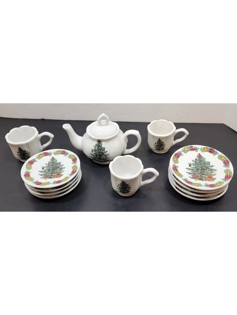 Vintage Miniature Formalities By Baum Bros Christmas Tree Tea Set - Lot of 12